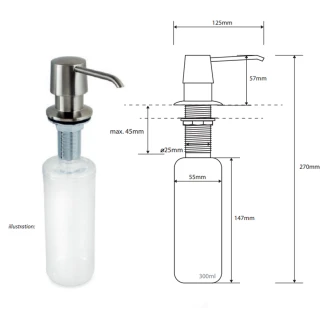 Integreret Sæbe-/Opvaskemiddeldispenser 300 ml Krom Mat