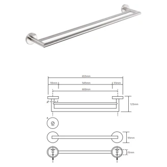 Dobbelte Håndklædestang <strong>Ophelie</strong>  Krom Mat 60 cm