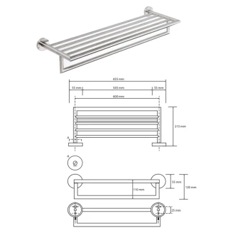 Håndklædeholder med Stang <strong>Ophelie</strong>  Krom Mat 60 cm