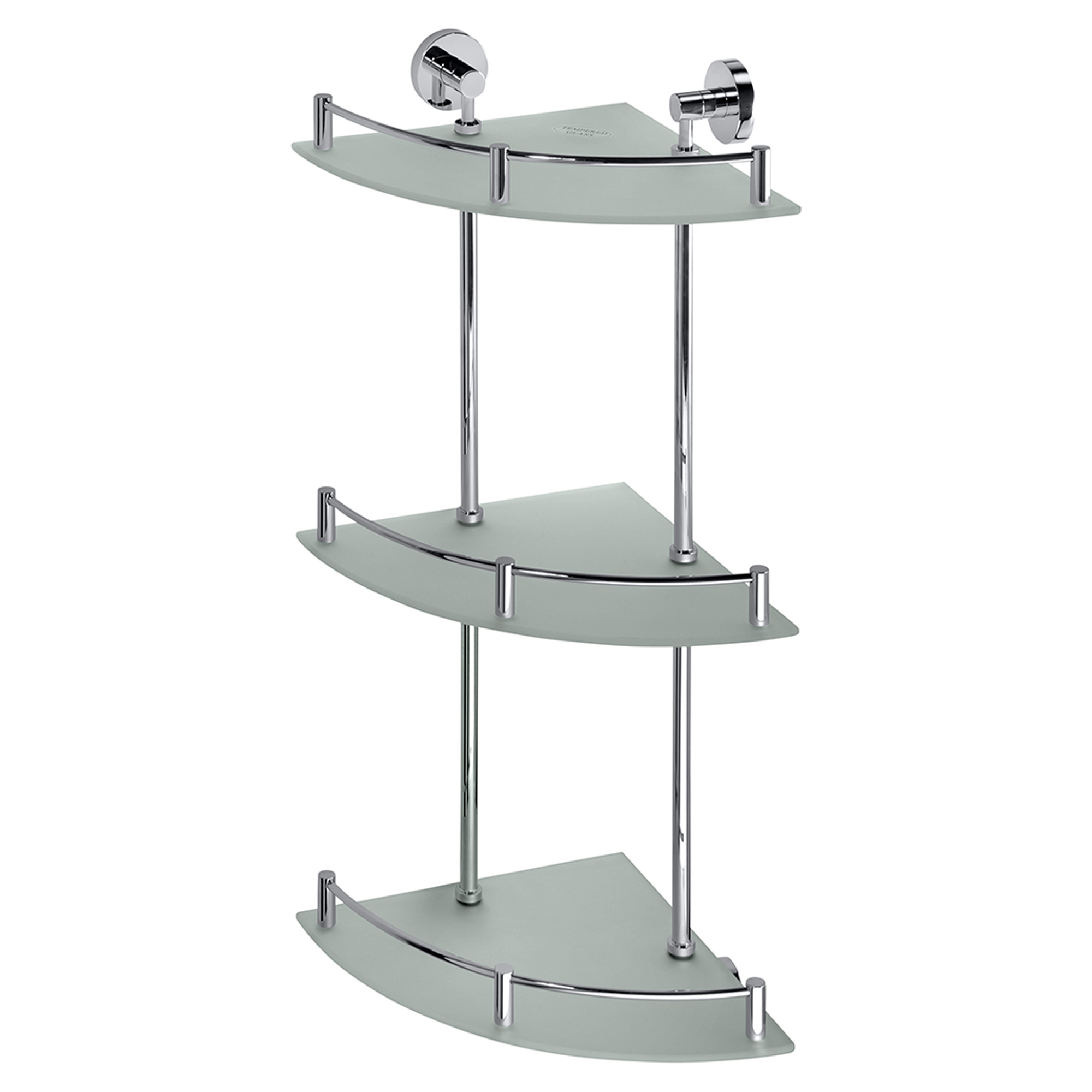 Tredobbelt Hjørnebadeværelseshylde med Rækværk Holmstrand Krom Blank