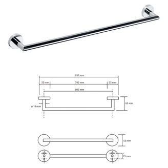 Håndklædestang <strong>Holmstrand</strong>  Krom Blank 80 cm