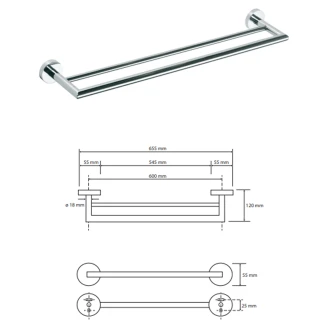 Dobbelte Håndklædestang <strong>Holmstrand</strong>  Krom Blank 60 cm