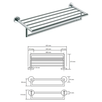Håndklædeholder med Stang <strong>Holmstrand</strong>  Krom Blank 60 cm