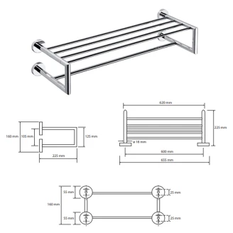 Dobbelt Håndklædeholder med Stang <strong>Holmstrand</strong>  Krom Blank 60 cm