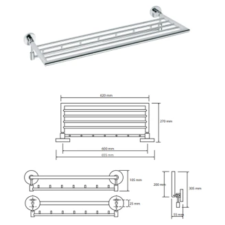 Vinkelbar Håndklædeholder med Kroge <strong>Holmstrand</strong>  Krom Blank 60 cm