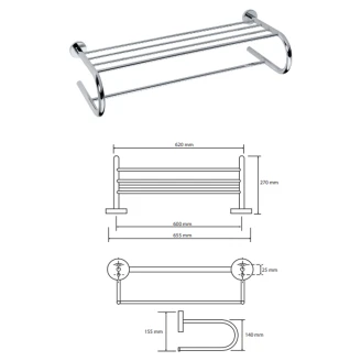 Håndklædeholder med Stang <strong>Holmstrand</strong>  Krom Blank 60 cm
