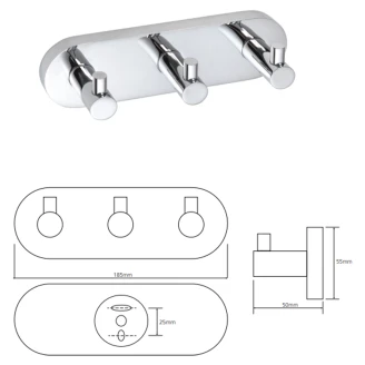 Knagterække med 3 Knager <strong>Holmstrand</strong>  Krom Blank