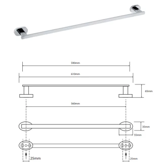 Håndklædestang <strong>Revine</strong>  Krom Blank 56 cm