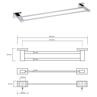 Dobbelte Håndklædestang <strong>Alouette</strong>  Krom Blank 58 cm