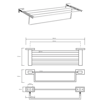 Håndklædeholder med Stang <strong>Alouette</strong>  Krom Blank 54 cm
