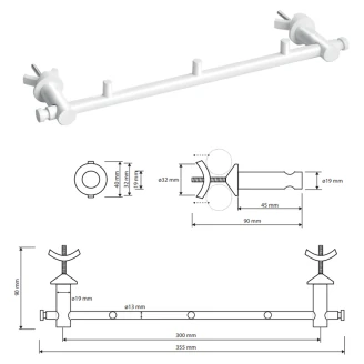 Knagterække med Knager <strong>Sorelle</strong>  Hvid Mat 30 cm