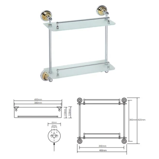 Dobbelte Badeværelse Hylde med Stang <strong>Solbacken</strong>  Guld-Krom 40 cm