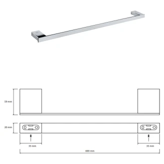 Håndklædestang <strong>Zave</strong>  Krom Blank 57 cm