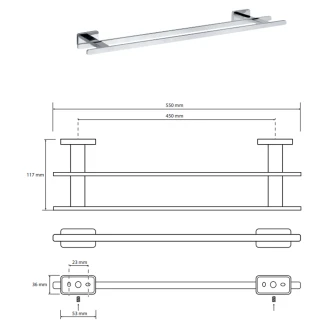 Dobbelte Håndklædestang <strong>Loryn</strong>  Krom Blank 45 cm