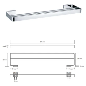 Dobbelte Håndklædestang <strong>Fleurette</strong>  Krom Blank 60 cm