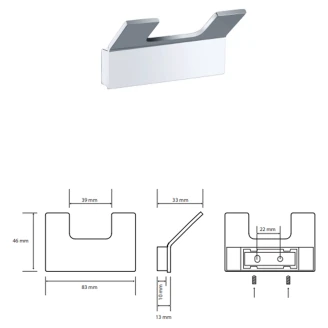 Knagterække med 2 Knager <strong>Fleurette</strong>  Krom Blank