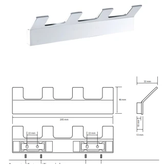 Knagterække med 4 Knager <strong>Fleurette</strong>  Krom Blank