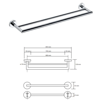 Dobbelte Håndklædestang <strong>Holmstrand</strong>  Krom Blank 80 cm