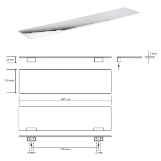 Badeværelse Hylde <strong>Cendre</strong>  Krom Blank 60 cm