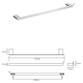 Håndklædestang <strong>Cendre</strong>  Krom Blank 60 cm