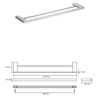 Dobbelte Håndklædestang <strong>Cendre</strong>  Krom Blank 60 cm