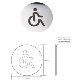 Handicaptoilet Piktogram 8x8 cm Krom Blank Rund
