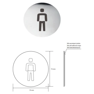Herretoilet Piktogram 8x8 cm Krom Blank Rund