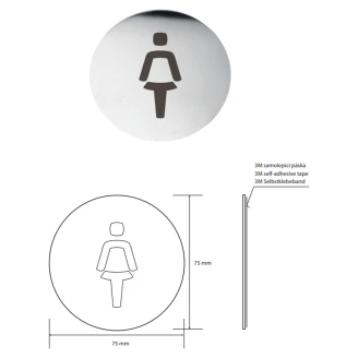 Dametoilet Piktogram 8x8 cm Krom Blank Rund