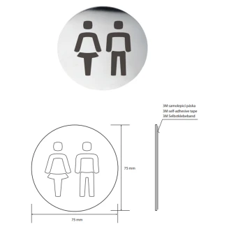 Dame- og Herretoilet Piktogram 8x8 cm Krom Blank Rund