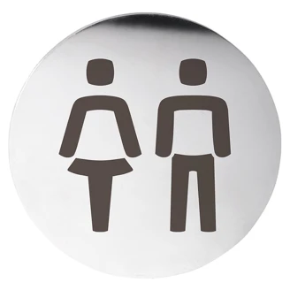 Dame- og Herretoilet Piktogram 8x8 cm Krom Blank Rund