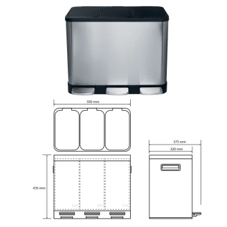 Affaldssorteringsbeholder 3x14 l Krom Mat