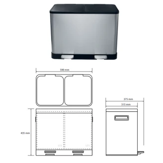 Affaldssorteringsbeholder 2x20 l Krom Mat