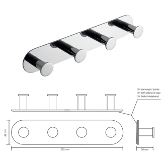 Knagterække med 4 Knager <strong>Civio</strong>  Krom Blank