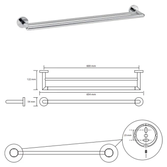 Dobbelt Håndklædestang <strong>Avora</strong>  Krom Blank 60 cm
