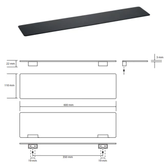 Badeværelseshylde <strong>Cendre</strong>  Sort Mat 60 cm