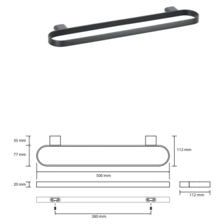 Dobbelt Håndklædestang <strong>Cendre</strong>  Sort Mat 50 cm