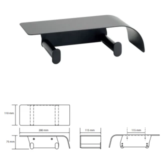 Dobbelt Toiletpapirholder med Hylde <strong>Cendre</strong>  Sort Mat