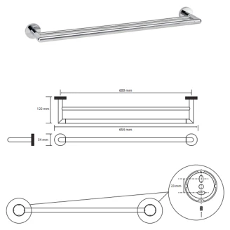 Dobbelt Håndklædestang <strong>Sumi</strong>  Krom Blank 60 cm