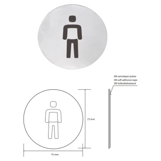 Herretoilet Piktogram 8x8 cm Krom Matt Rund