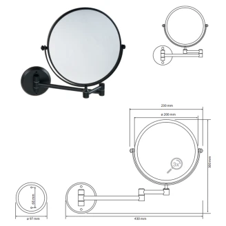 Kosmetikspejl Elega Svart Matt 20 cm