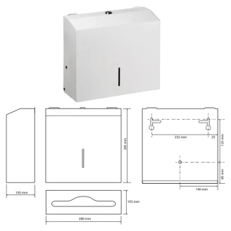 Papirhåndklædedispenser Vit Matt 25 cm