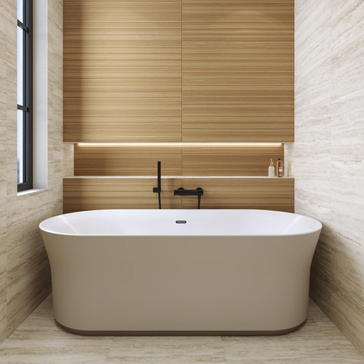 Ravak Badekar Ypsilon Ljusgrå Mat 180x80 cm med Sort Overløbsafløb og Bundventil