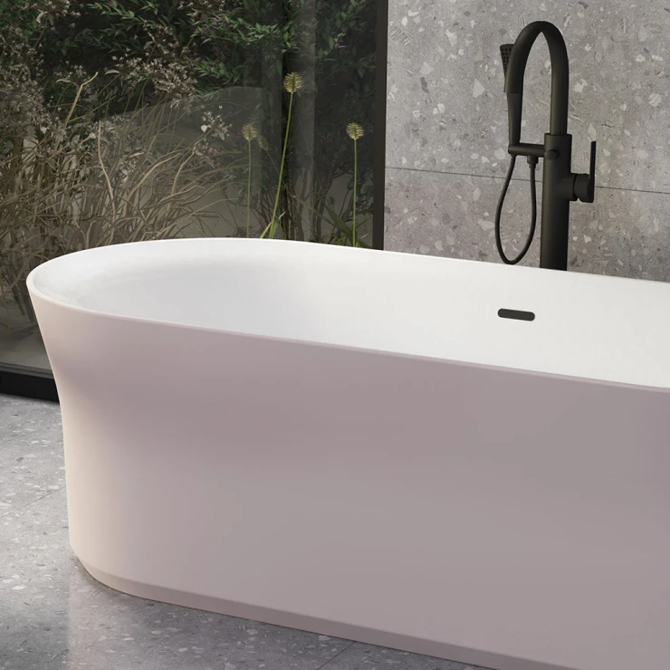 Ravak Badekar Ypsilon Äggskal Vit Mat 180x80 cm med Sort Overløbsafløb og Bundventil