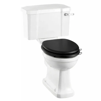 <strong>Burlington</strong>  Gulvstående Standard Toilet Hvid med Sort Toiletsæde & Kromhængsler