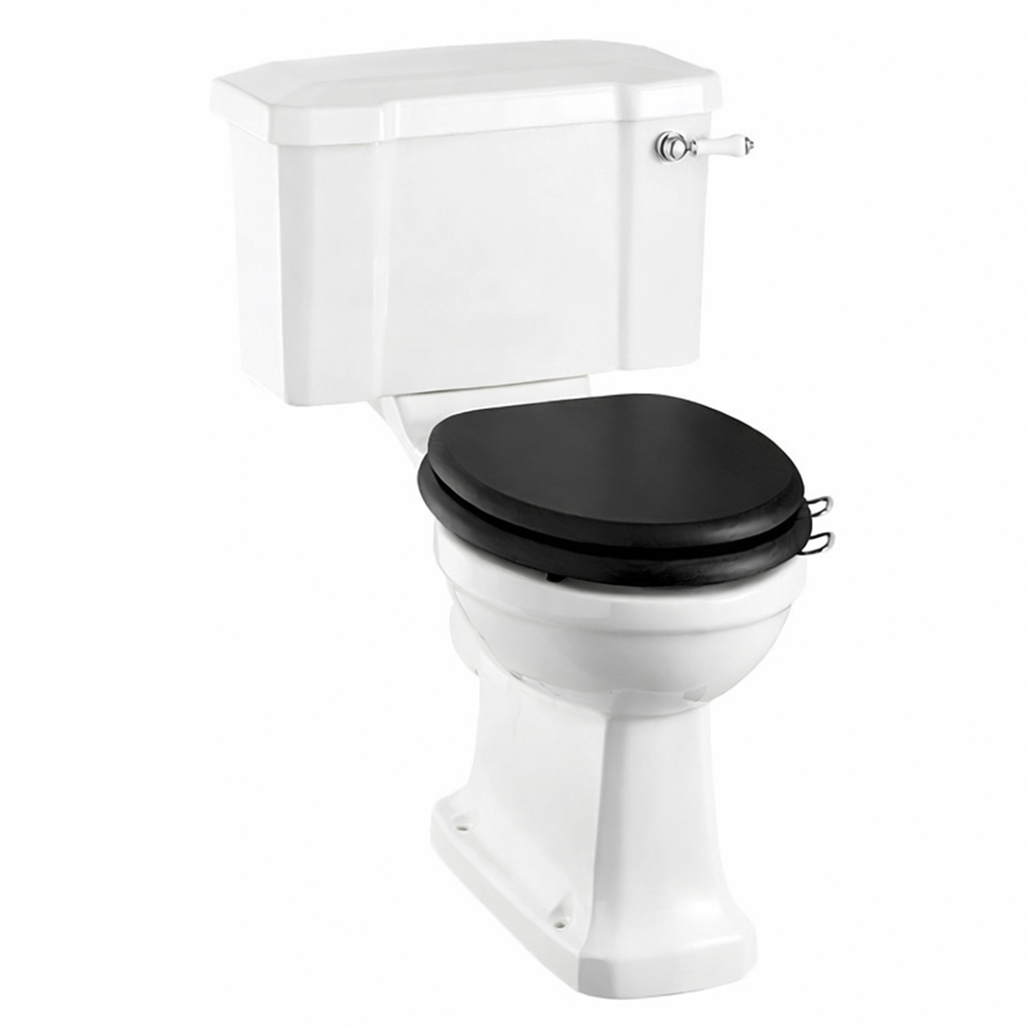 Burlington Gulvstående Standard Toilet Hvid med Sort Toiletsæde & Kromhængsler