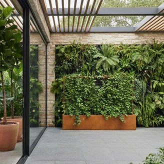 Cortena Udendørskrukke med Espalier <strong>Red Centro</strong>  Cortenstål 200x50x160 cm