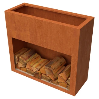 Plantekasse med brændeopbevaring <strong>Beltra</strong>  Cortenstål 100 cm