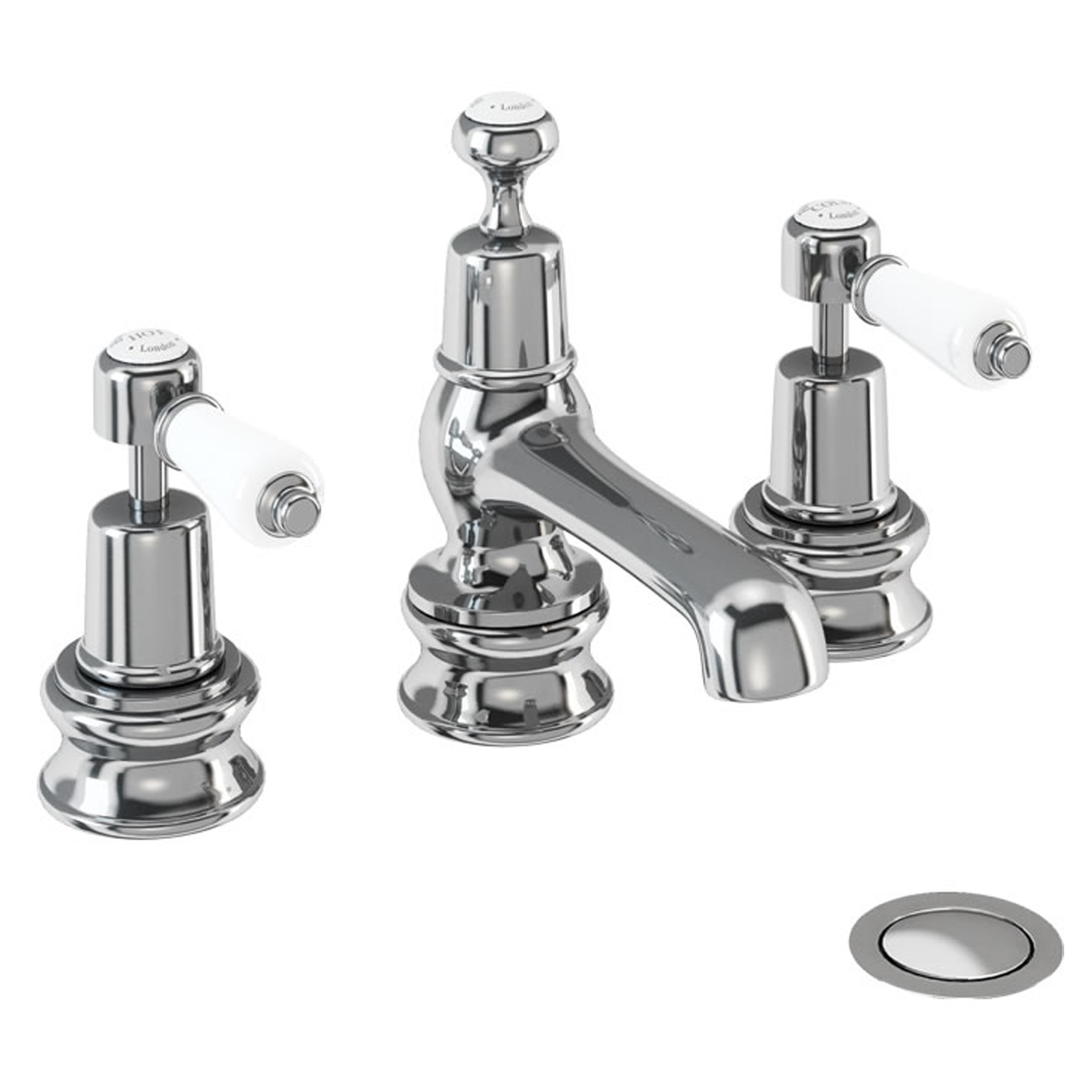 Burlington Regent Håndvaskarmatur Kensington Krom med 3 Huller og Pop-up Bundventil