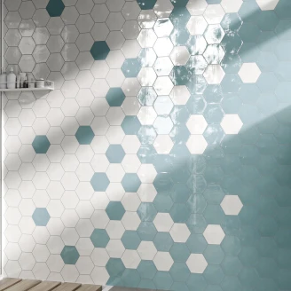 Heksagon Vægflise <strong>Lume</strong>  Blå Blank 14x16 cm