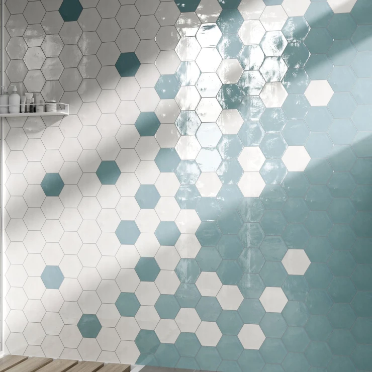 Heksagon Vægflise Lume Blå Blank 14x16 cm